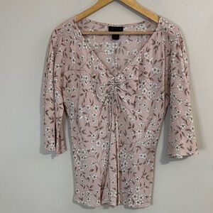 Y2k The Limited Blush Floral Silk Top Milkmaid 3/4 Bell Sleeve size L Coquette